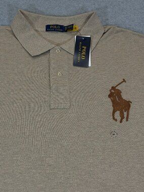 Polo Ralph Lauren Men's Mesh Polo Shirt 3XLT Tall Beige Leather Big Pony NWT